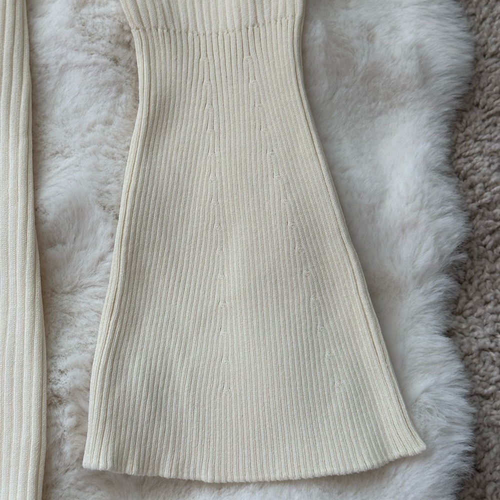 A New Day Cream Button Front Ribbed Knit Midi Dress with Flared Cuffs - XS - Picture 7 of 12